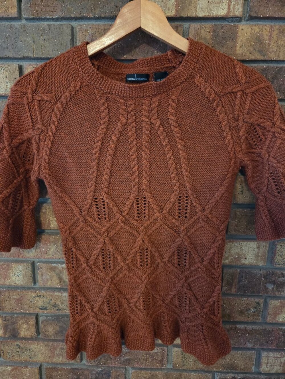 Moda International Rust Colored Knit Wool Blend Sweater Size Small
